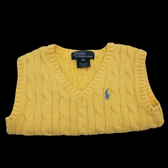 Polo By Ralph Lauren Yellow Cable Knit V-Neck Sweater Vest 18M Baby Cotton - Picture 3 of 11